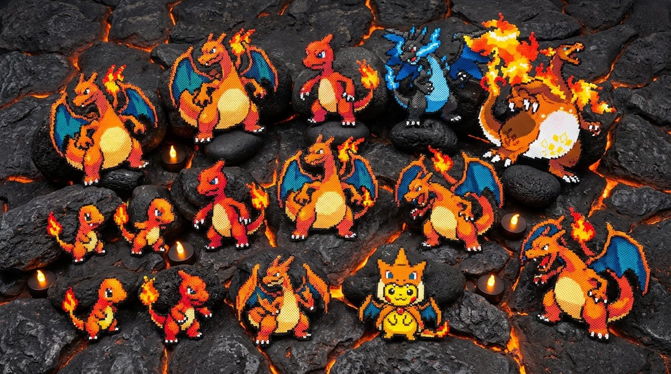 Charizard Pärlplattor Samling - Charizard, Charmeleon, Charmander och Mega-former