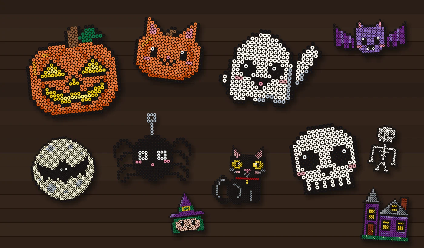 Halloween perleplate – gresskar, spøkelse og flaggermus av perler