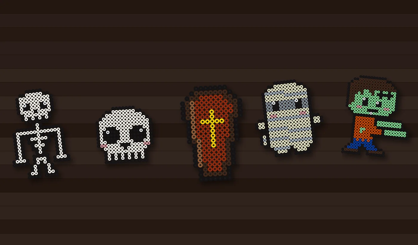 Halloween perleplate skjelett og venner som gløder